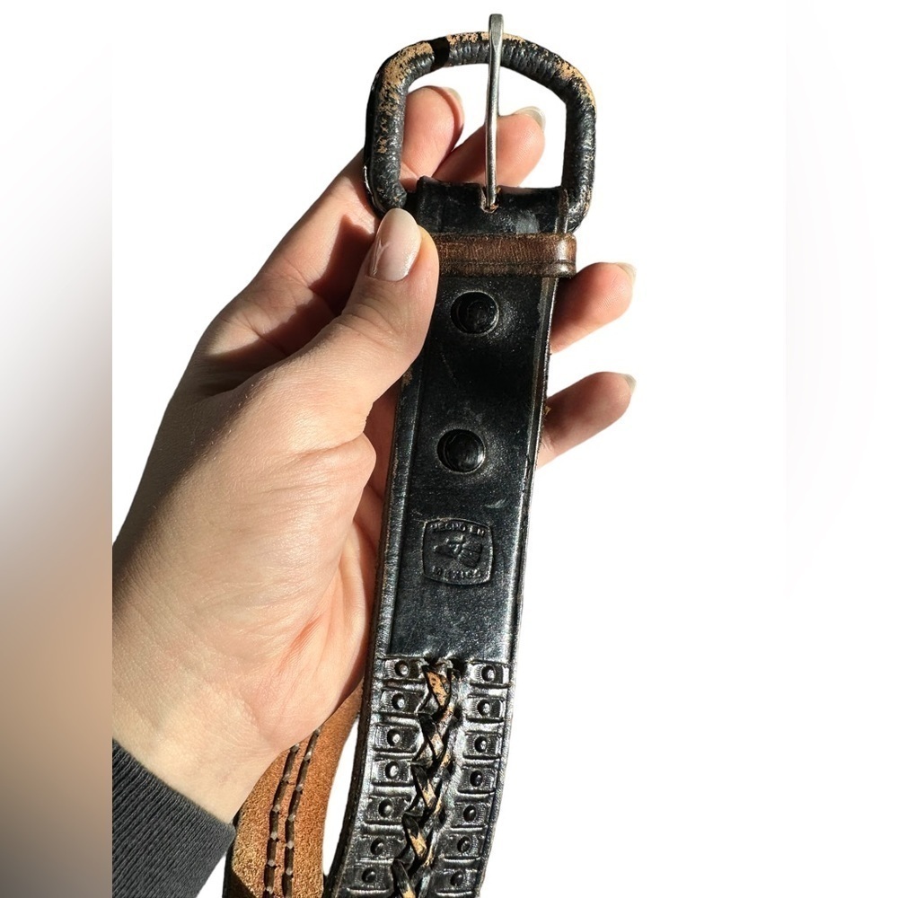 Vtg Mens Belt Sz 40 Braided Leather Brown Distressed Made In Mexico Handtooled‍‍ - Picture 7 of 13